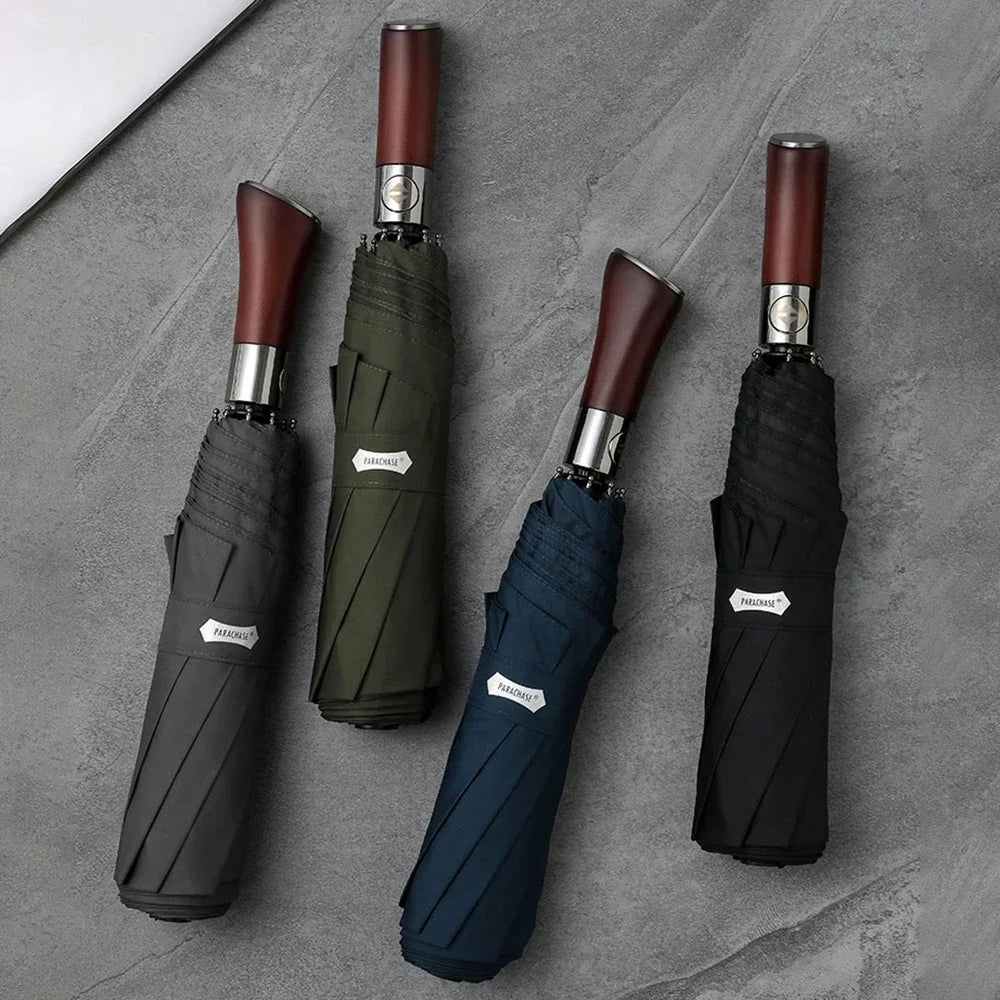 Windproof Large Umbrella for Men - Fully Automatic 8 Ribs Heavy Rain Outdoor Wooden Folding Umbrella - KME means the very best