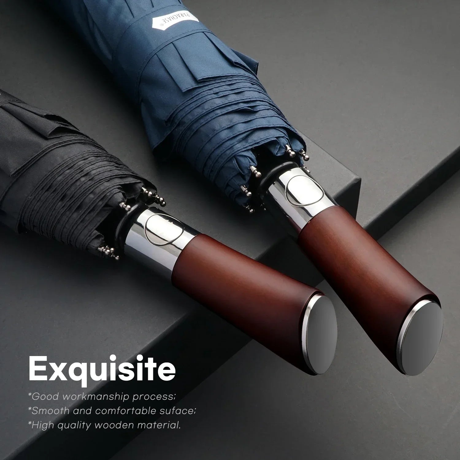 Windproof Large Umbrella for Men - Fully Automatic 8 Ribs Heavy Rain Outdoor Wooden Folding Umbrella - KME means the very best