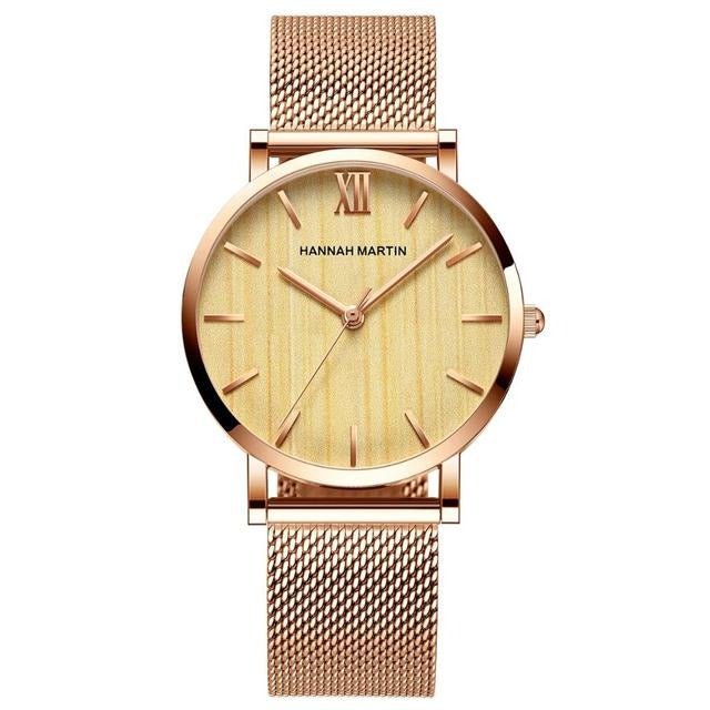 Wood Grain Walnut Japan Quartz Movement Ladies Watches Luxury Brand Stainless Steel Mesh Band Waterproof Women Wrist watches - KME means the very best