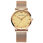 Load image into Gallery viewer, Wood Grain Walnut Japan Quartz Movement Ladies Watches Luxury Brand Stainless Steel Mesh Band Waterproof Women Wrist watches - KME means the very best
