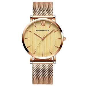 Wood Grain Walnut Japan Quartz Movement Ladies Watches Luxury Brand Stainless Steel Mesh Band Waterproof Women Wrist watches - KME means the very best