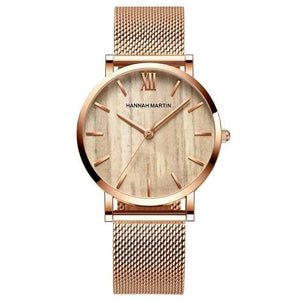 Wood Grain Walnut Japan Quartz Movement Ladies Watches Luxury Brand Stainless Steel Mesh Band Waterproof Women Wrist watches - KME means the very best