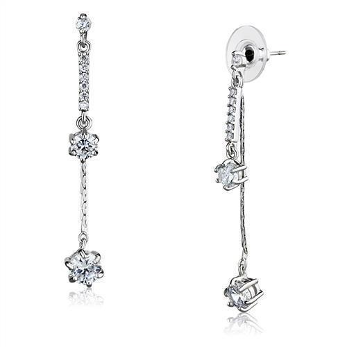 3W1277 - Rhodium Brass Earrings with AAA Grade CZ in Clear - KME means the very best