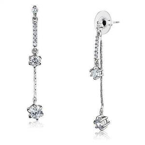 3W1277 - Rhodium Brass Earrings with AAA Grade CZ in Clear - KME means the very best