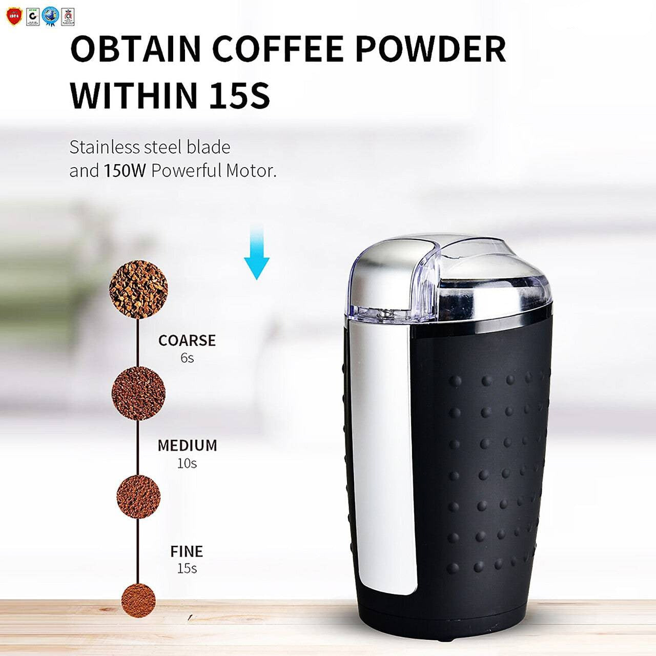 5Core Electric Coffee Grinder -Stainless Steel -4.5oz Capacity with Easy On/Off 5 Core CG 01 Black & Brown - KME means the very best