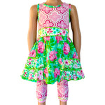 Load image into Gallery viewer, AnnLoren Little Toddler Big Girls&#39; Floral Dress Leggings Boutique Clothing Set Spring Summer - KME means the very best
