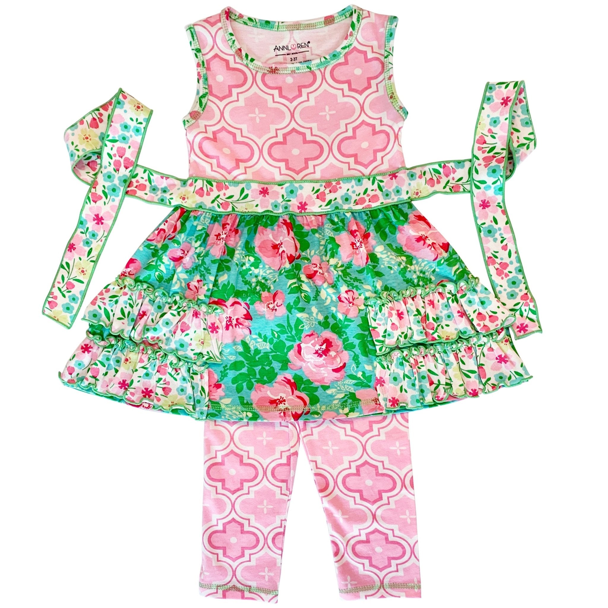 AnnLoren Little Toddler Big Girls' Floral Dress Leggings Boutique Clothing Set Spring Summer - KME means the very best