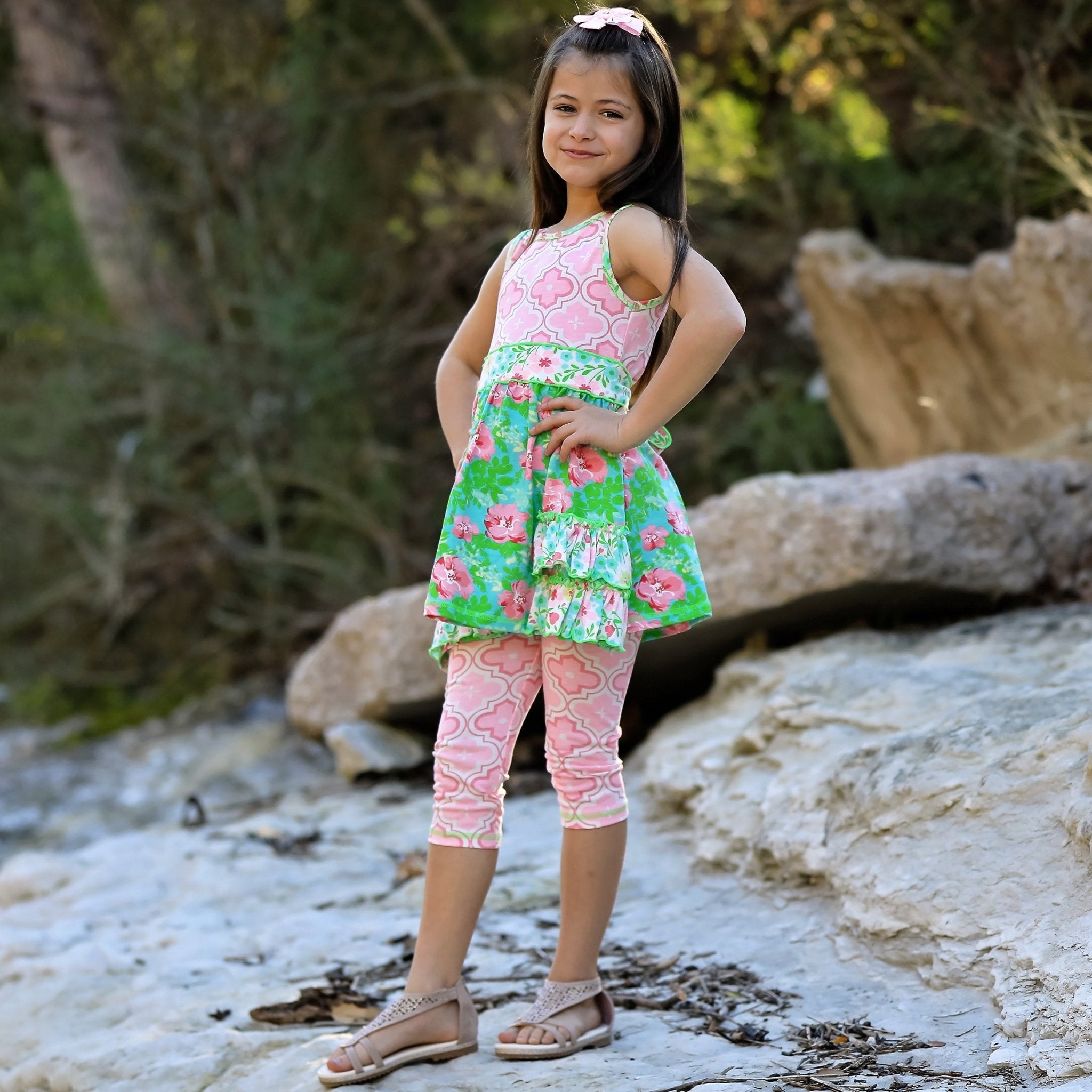 AnnLoren Little Toddler Big Girls' Floral Dress Leggings Boutique Clothing Set Spring Summer - KME means the very best