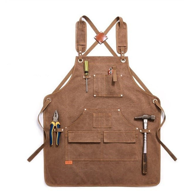 Apron New Durable Goods Heavy Duty Unisex Canvas Work Apron with Tool Pockets Cross-Back Straps Adjustable For Woodworking Painting - KME means the very best
