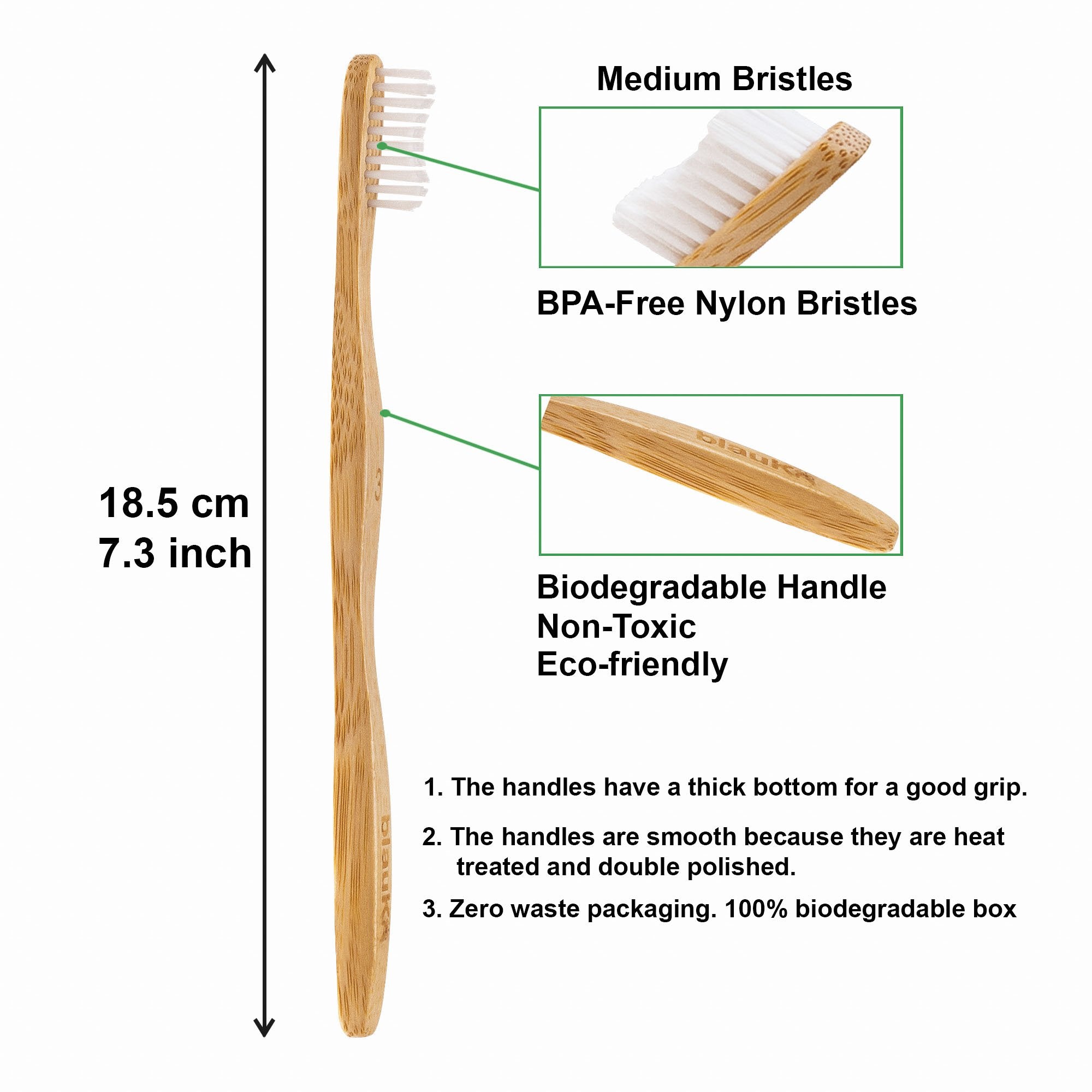 Bamboo Toothbrush Set 5-Pack - Bamboo Toothbrushes with Medium Bristles for Adults - Eco-Friendly, Biodegradable, Natural Wooden Toothbrushes - KME means the very best