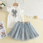 Load image into Gallery viewer, BEAR LEADER - Girls Skirt and Blouse 2pc set Sleeveless with Bow - KME means the very best
