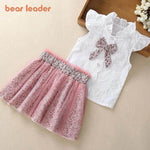 Load image into Gallery viewer, BEAR LEADER - Girls Skirt and Blouse 2pc set Sleeveless with Bow - KME means the very best
