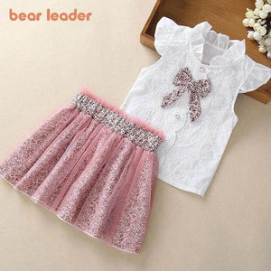 BEAR LEADER - Girls Skirt and Blouse 2pc set Sleeveless with Bow - KME means the very best