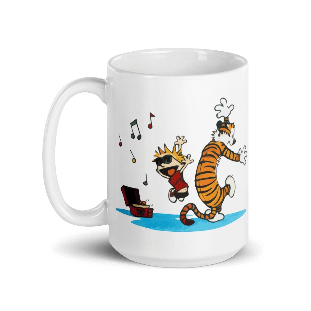 Calvin and Hobbes Dancing with Record Player Mug - KME means the very best