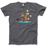 Load image into Gallery viewer, Calvin and Hobbes Dancing with Record Player T-Shirt - KME means the very best
