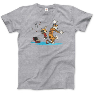 Calvin and Hobbes Dancing with Record Player T-Shirt - KME means the very best