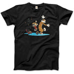 Load image into Gallery viewer, Calvin and Hobbes Dancing with Record Player T-Shirt - KME means the very best
