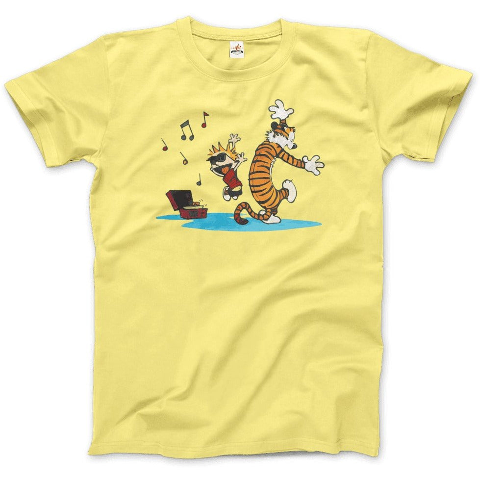 Calvin and Hobbes Dancing with Record Player T-Shirt - KME means the very best