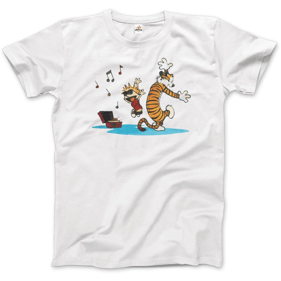 Calvin and Hobbes Dancing with Record Player T-Shirt - KME means the very best