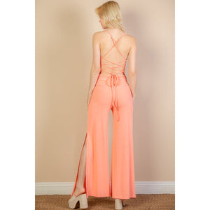 Daring Allure: Capella's Split Wide Leg Jumpsuit with Cowl Neck - KME means the very best