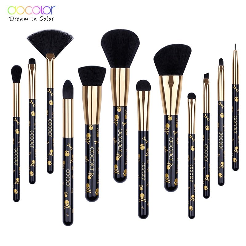 Docolor - Goth Makeup Brush Set 12Pcs Professional Face Powder Eyeshadow Blush Foundation Blending Cosmetic Professional Brushes - KME means the very best