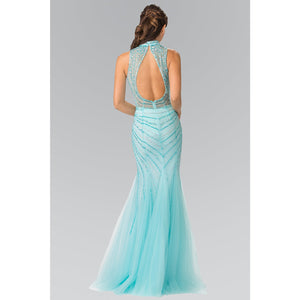 Dress Full Beaded Halter Neck Illusion Top Dress with Open Back GLGL2330 - KME means the very best