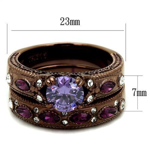 Enchanting Amethyst CZ IP Coffee Light Stainless Steel Ring: Timeless Sophistication in 7mm - Fast Shipping - KME means the very best