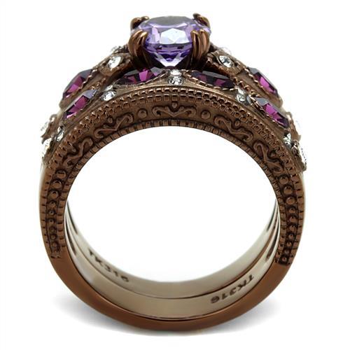 Enchanting Amethyst CZ IP Coffee Light Stainless Steel Ring: Timeless Sophistication in 7mm - Fast Shipping - KME means the very best