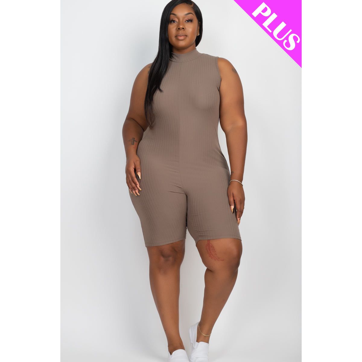 Fashion Freedom: Capella's Sleeveless Mock Neck Romper for Curves - KME means the very best