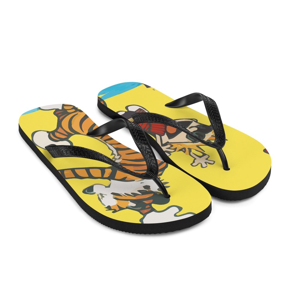 Flip Flops Calvin and Hobbes Dancing with Record Player Sandals - KME means the very best