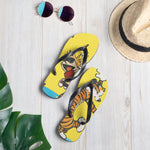 Load image into Gallery viewer, Flip Flops Calvin and Hobbes Dancing with Record Player Sandals - KME means the very best
