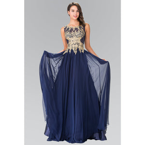 Flower Lace Chiffon Long Dress with Sheer Back GLGL2288 - KME means the very best