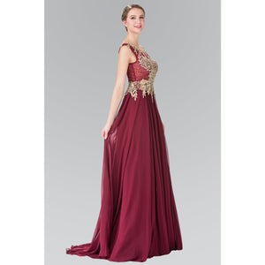 Flower Lace Chiffon Long Dress with Sheer Back GLGL2288 - KME means the very best