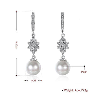 Freshwater Pearl Starburst Drop Earring in 18K White Gold Plated with Crystals - KME means the very best