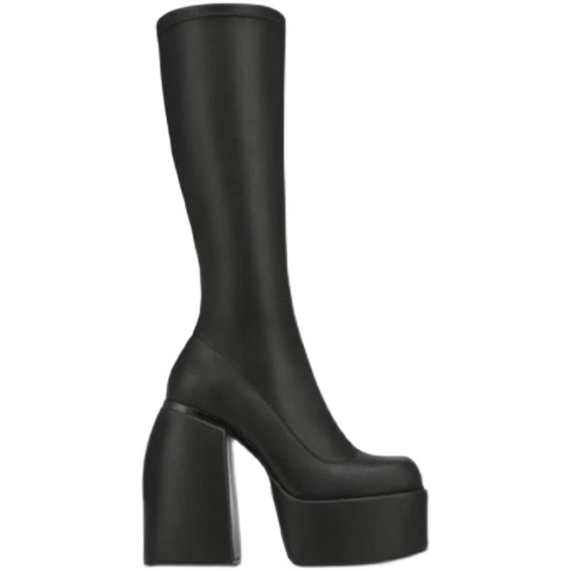 GIGIFOX Platform Shoes Sexy Party Big Size 43 Chunky High Heels Goth Black Women Boots - KME means the very best
