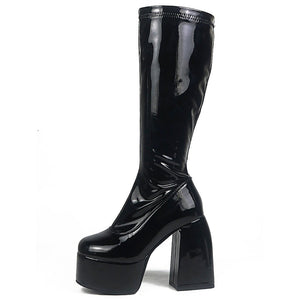 GIGIFOX Platform Shoes Sexy Party Big Size 43 Chunky High Heels Goth Black Women Boots - KME means the very best
