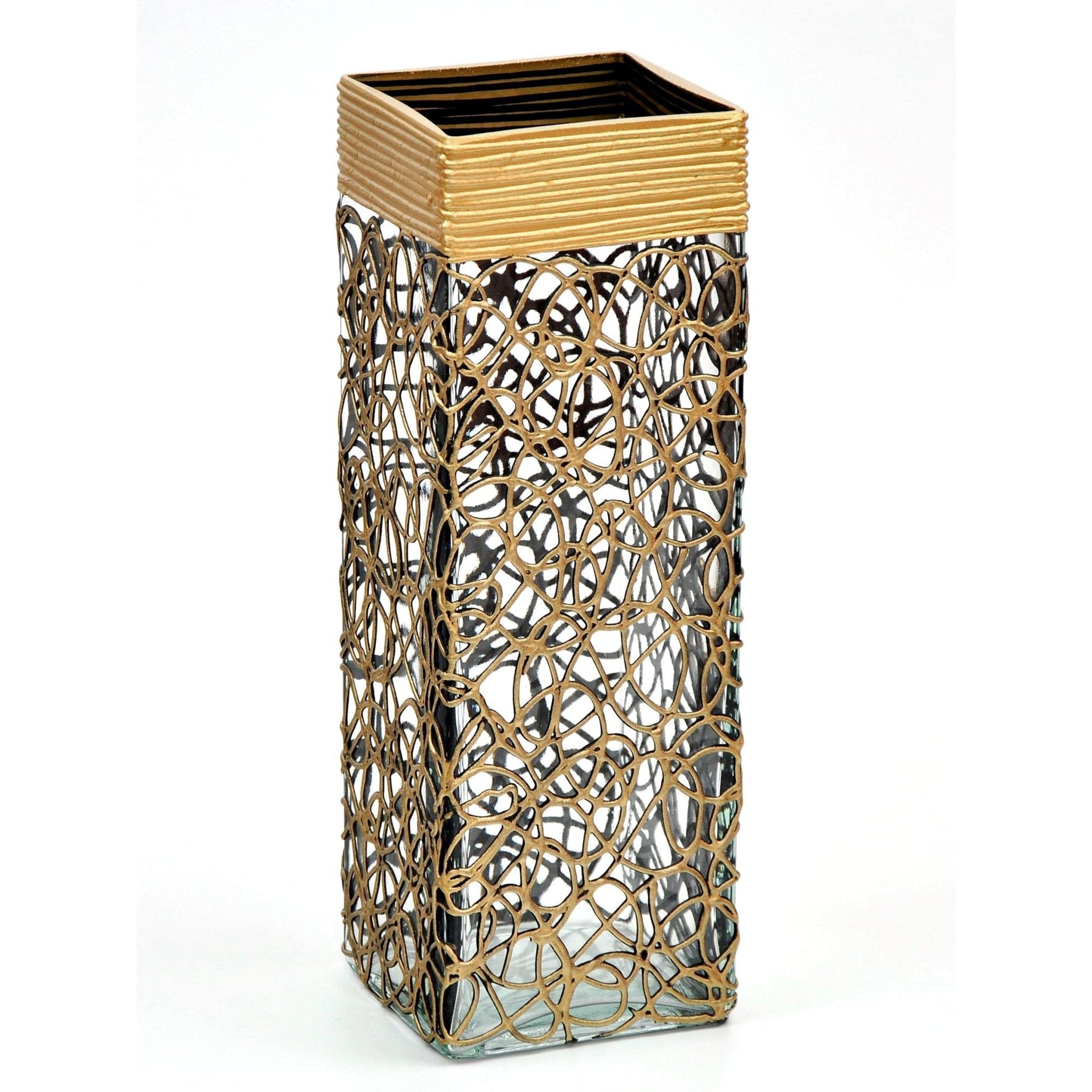 Gold Glass Vase | Square vase | Art Decorated Glass Vase for flowers | Table vase 12 inch | Interior Design | Home Decor - KME means the very best