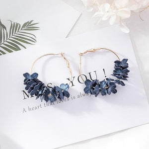 Graceful Gold Plated Aussie Hoop Earrings: Light Blue Petals for Effortless Movement - Lightweight Design - KME means the very best