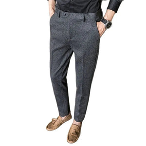 Grey Men's Woolen Pants - Slim Business Style | Fashionable Pantalones Hombre | Autumn/Winter | Sizes 28-36 - KME means the very best