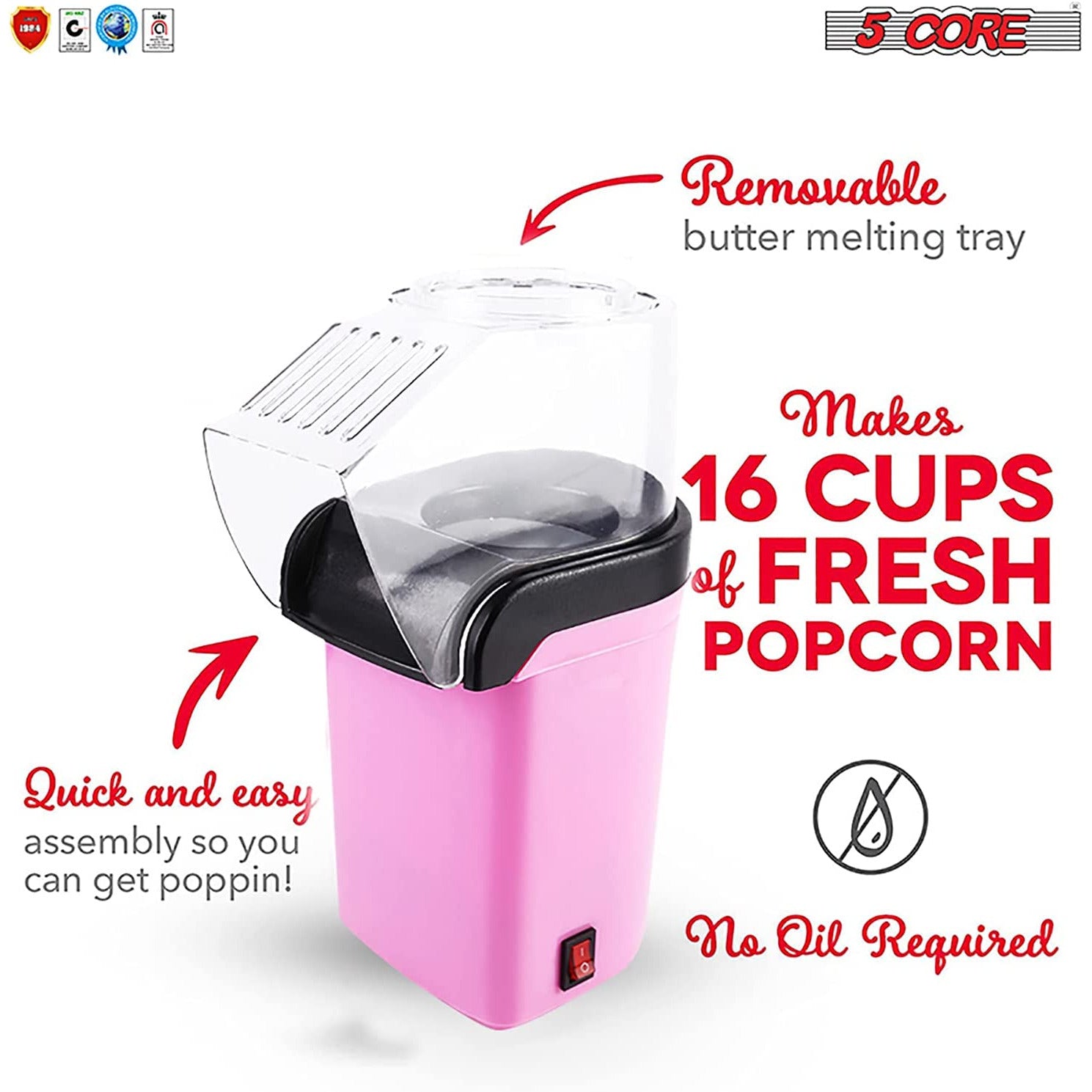 Hot Air Popcorn Maker Machine 1100W Electric Popcorn Popper Kernel Corn Maker BPA Free 5 Core - KME means the very best