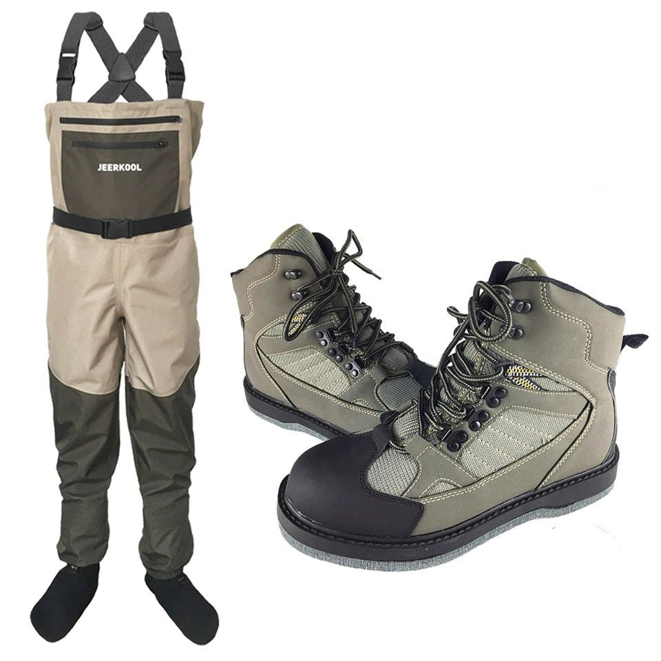 JEERKOOL Fly Fishing Pants & Waders Boots Fishing Wading Pants Fishing Shoes Aqua Set Rock Sports Waders Felt Sole - KME means the very best