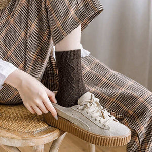 Jeseca -Women's Socks Winter Cashmere Wool Woman Socks Solid Japanese Style Harajuku Retro Long Socks Women Girls Thermal Crew Socks - KME means the very best