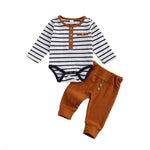 Load image into Gallery viewer, LIORAITIIN - 2 Pcs Baby Boy Girl Casual Suit Clothing Round Neck Long Sleeve Stripe Romper Button Decoration Loose Trousers - KME means the very best
