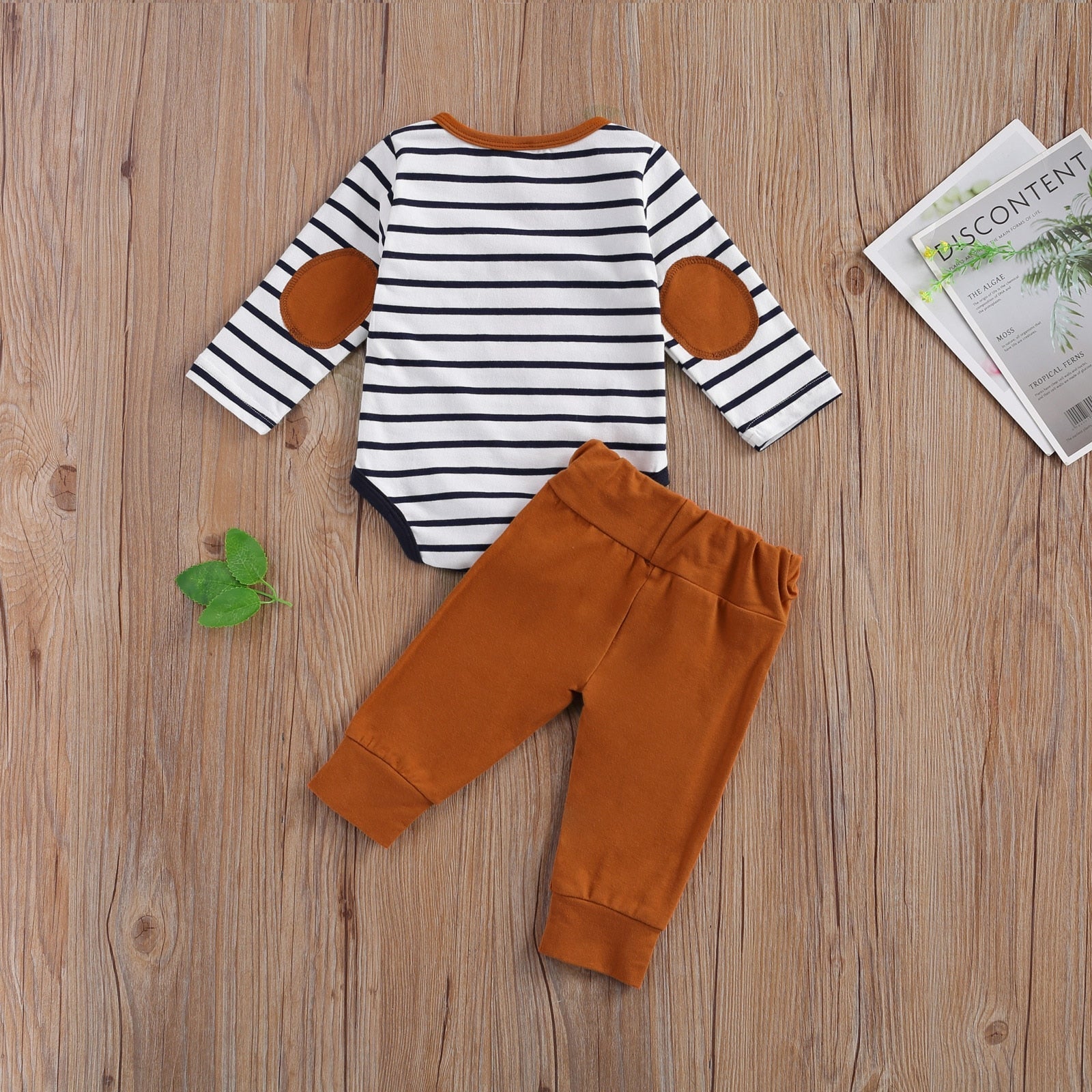 LIORAITIIN - 2 Pcs Baby Boy Girl Casual Suit Clothing Round Neck Long Sleeve Stripe Romper Button Decoration Loose Trousers - KME means the very best