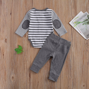 LIORAITIIN - 2 Pcs Baby Boy Girl Casual Suit Clothing Round Neck Long Sleeve Stripe Romper Button Decoration Loose Trousers - KME means the very best