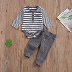 Load image into Gallery viewer, LIORAITIIN - 2 Pcs Baby Boy Girl Casual Suit Clothing Round Neck Long Sleeve Stripe Romper Button Decoration Loose Trousers - KME means the very best
