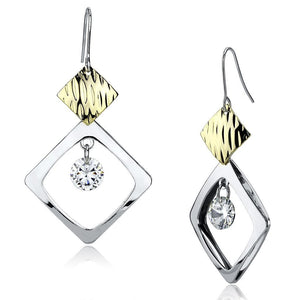 LO2670 - Gold+Rhodium Iron Earrings with AAA Grade CZ in Clear - KME means the very best