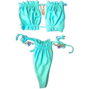LUXE Candy Bandeau Top & Thong Bottom - Mint Green Bikini - KME means the very best