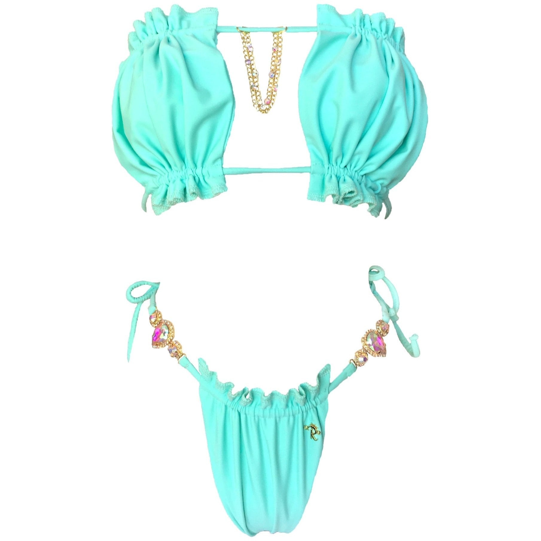 LUXE Candy Bandeau Top & Thong Bottom - Mint Green Bikini - KME means the very best
