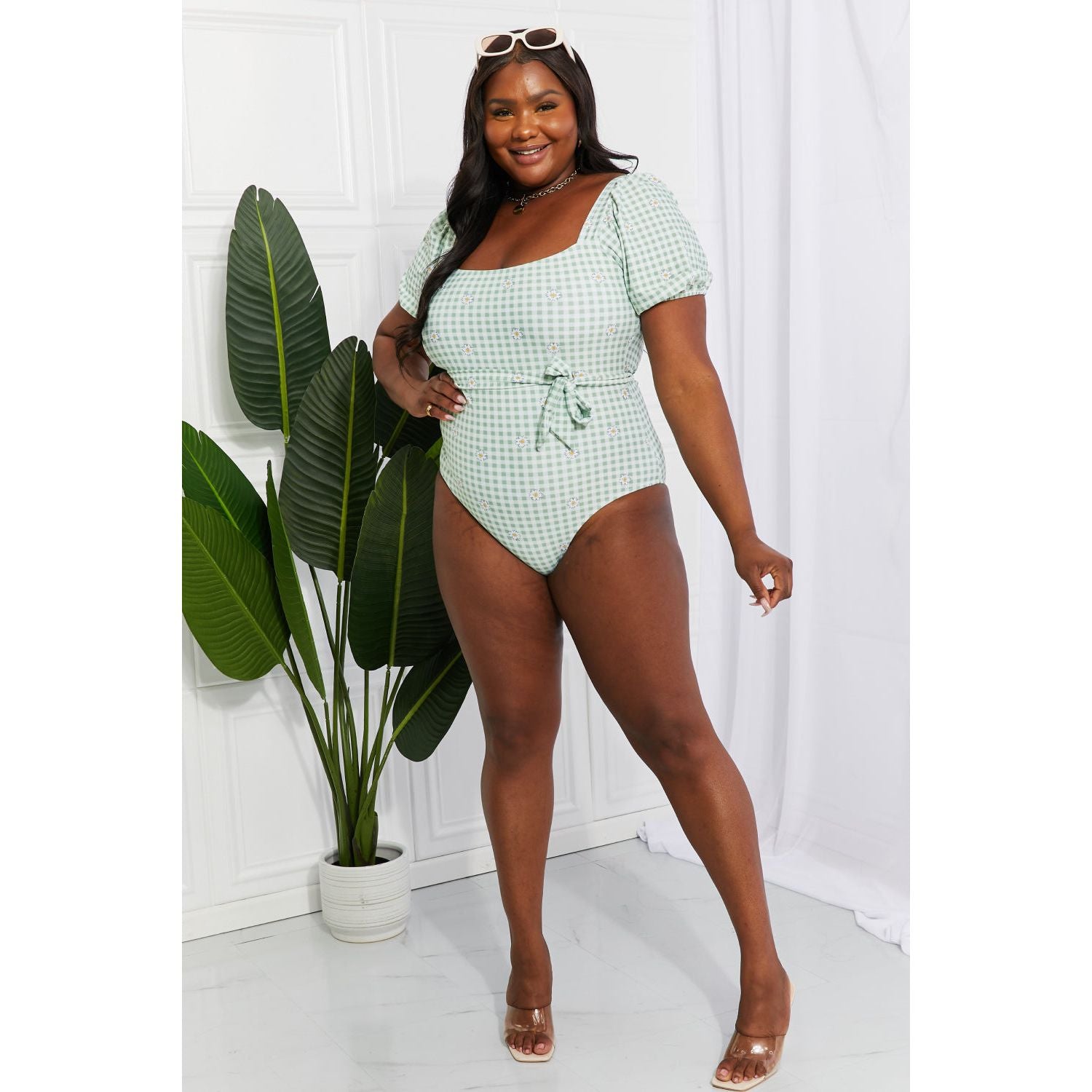 Marina West Swim Salty Air Puff Sleeve One-Piece in Sage - KME means the very best